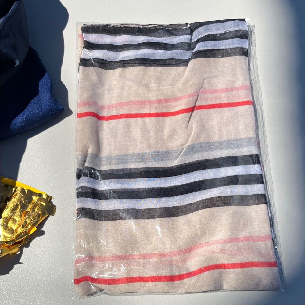 Striped Scarf with Red and Black Accents